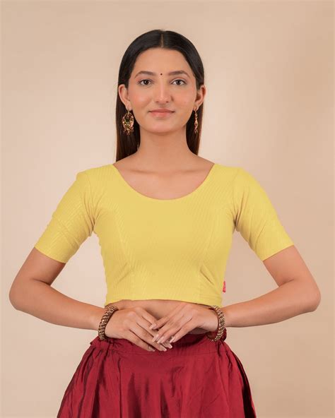 Advi Dobby Lemon Cotton Elbow Sleeve Jacquard Stretchable Blouse – Advi ...