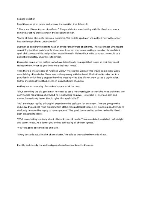 Doctor and Patient case- sample answer - Sample Question Read the case ...