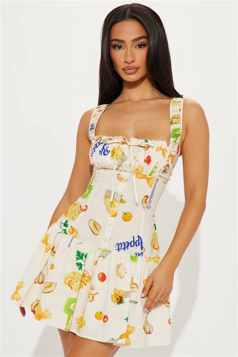 Bite of Heaven Pasta Linen Micro Mini Dress - Ivory/combo | Fashion Nova