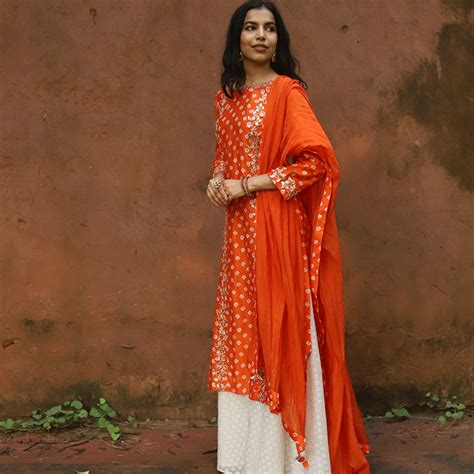 Naranji Orange Chanderi Bandhani Kurta Set – HouseofPinkOnline