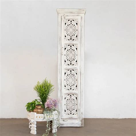 Reclaimed Old Door Tall Cabinet — Jali Openwork Panels, Whitewashed Fi ...