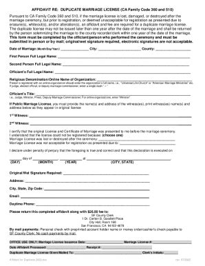 Fillable Online AFFIDAVIT RE: DUPLICATE MARRIAGE LICENSE Fax Email ...
