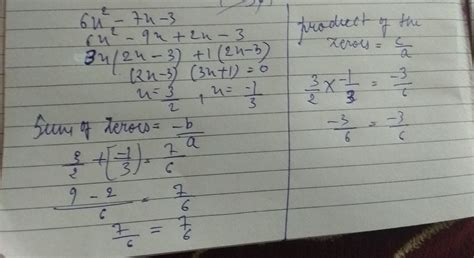 find the zero of the quadratic polynomial 6xsquare - 3 - 7 x and verify ...
