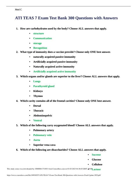 ATI TEAS 7 Exam Test Bank 30 Questions with Answers Final Update 2022 ...