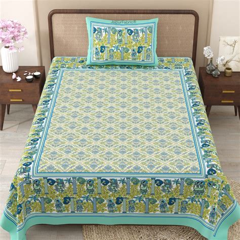 Pattachitra collection Seafoam Green and Yellow Single Bedsheet ...