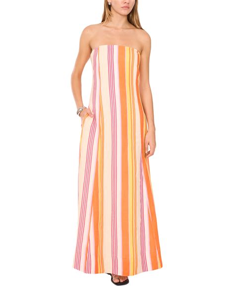 1.state Stripe Strapless Linen Blend Maxi Dress In Peach Cream | ModeSens