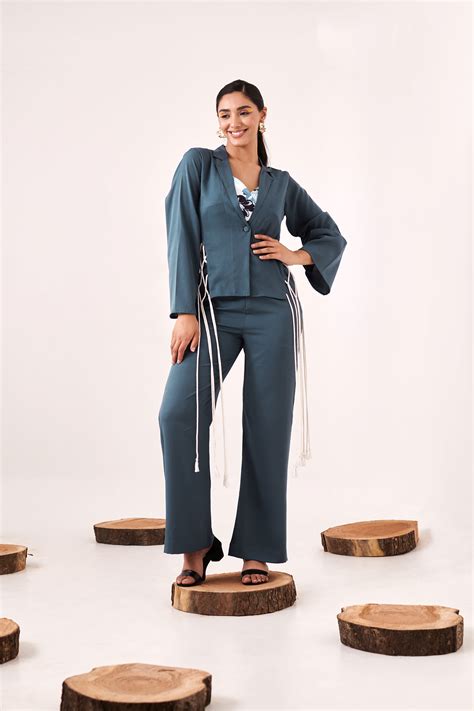 Blue laced cords shrug pant set – Loveprasha