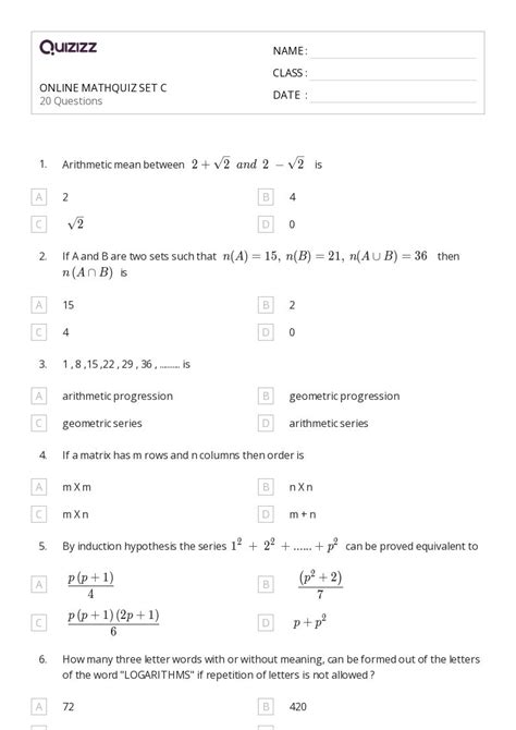 50+ Math worksheets for 9th Class on Quizizz | Free & Printable