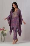 Buy Purple Viscose Embroidery, Zari Split V-neck Floral Print Kaftan ...