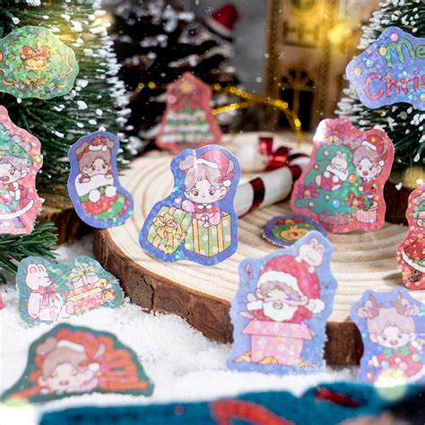 Christmas Coated Paper Sticker - Tree, Snowman, Ribbon, Reindeer, Santa ...