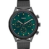 TIMEX Analog Watch for Man with Silver Tone Round Dial & Black Leather ...