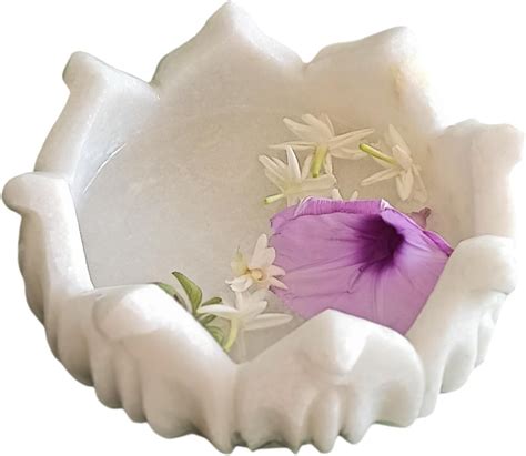 Handmade Marble Stoneware Flower Shape Bowl with Flowers Floating ...