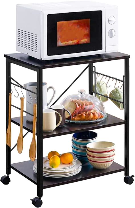 IRON LANDS 3-Tier with Wheels Metal Microwave Oven Trolley Stand Cooker ...