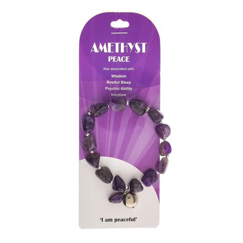 John Bead Amethyst Natural Purple Stone Bracelet with Circle Charm ...