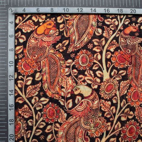 Black And Red Kalamkari Pattern Digital Print Viscose Chinnon Chiffon ...