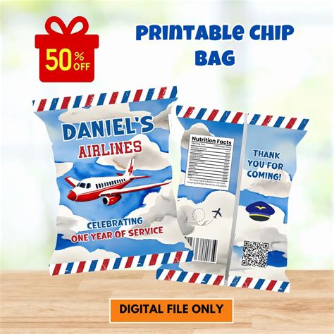Editable Airplane Chip Bag Wrapper Labels Aircraft Birthday Party Chip ...