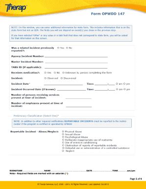 Fillable Online Form OPWDD 147 - therapservicesnet Fax Email Print ...