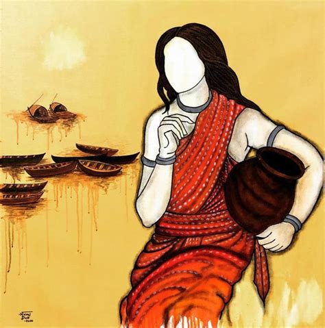 "Tarini": Yellow Orange Acrylic Painting by Mrinal Dutt – ArtZolo.com