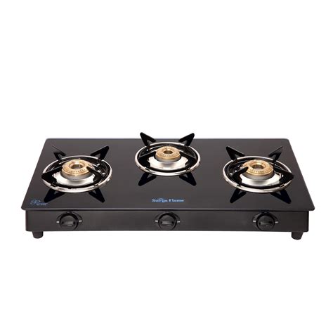 Buy Surya Flame King Stove, 3 Burner Glass Top, Powder Coted Black Body ...