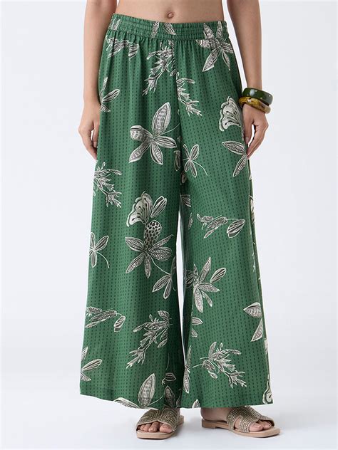 Buy Utsa Green Botanical Design Palazzos from Westside