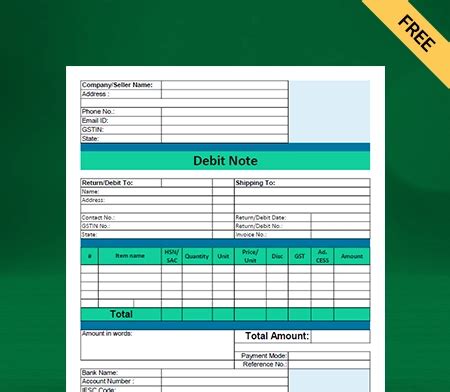 Debit note format in GST Free Download