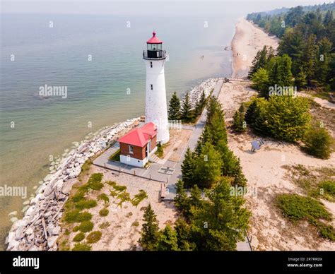 Aerial photograph of Crisp Point Lighthouse on the shore of Lake ...