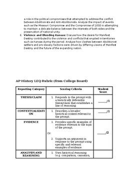 APUSH Practice LEQ w Rubric and Guide: Immigration and Politics 1840-1900