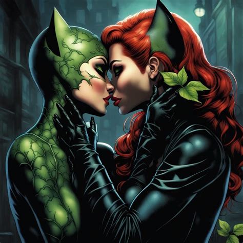 Catwoman and Poison Ivy kiss and caress each other, affectionately ...