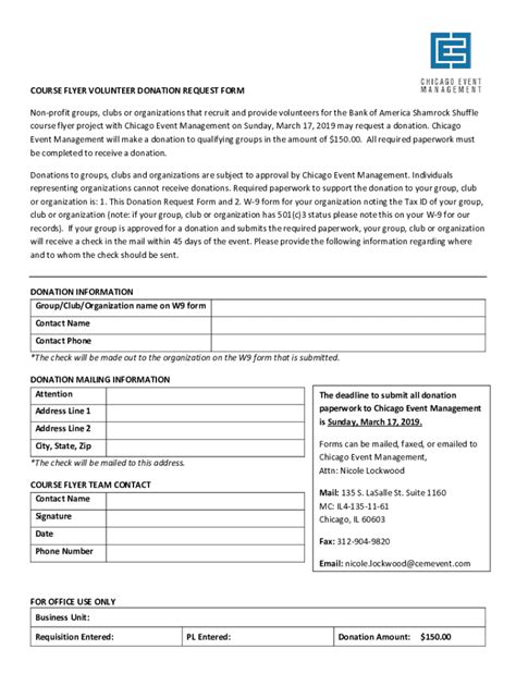 Fillable Online Course Flyering Volunteer Donation Request Form Fax ...
