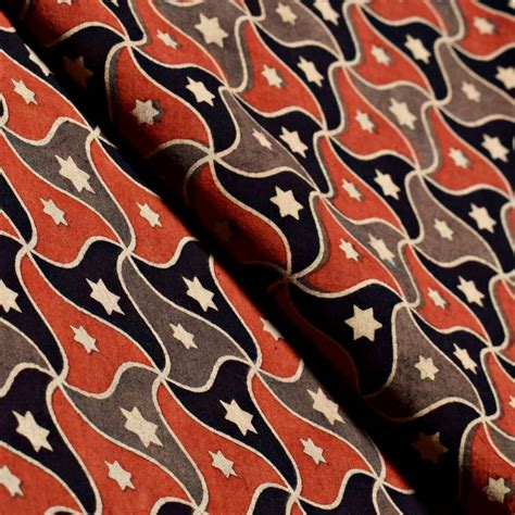 Brown Ajrakh Inspired Triple Colour Screen Print Fabric - SSEthnics