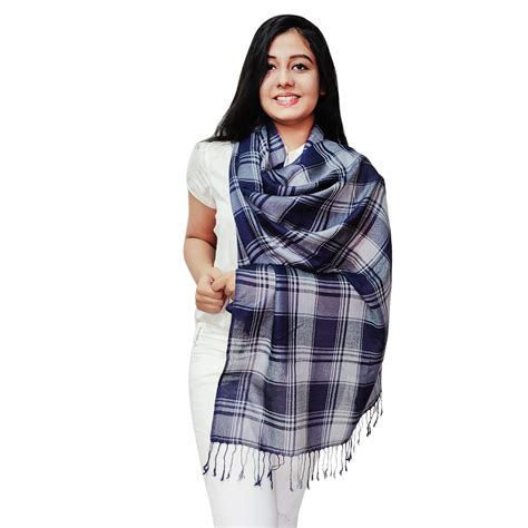 Buy ZEBAYA Wool - Modal Stole for Unisex in Blue Color Yarn Dyed Check ...