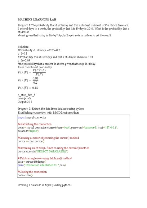 Machnie learning lab experiments with solutions - MACHINE LEARNING LAB ...