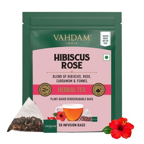 VAHDAM, Hibiscus Flowers Herbal Tea Bags (50 Count) Caffeine Free, Non ...