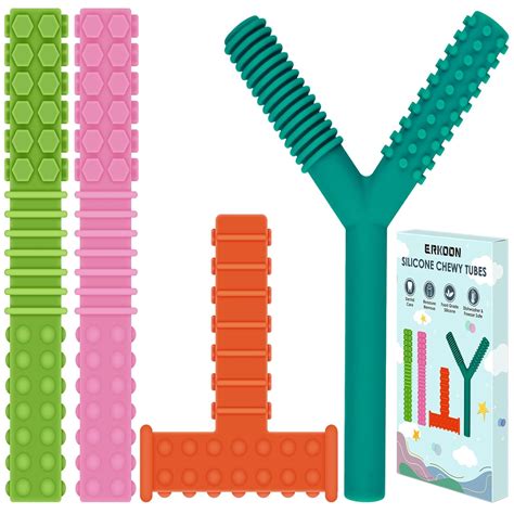 Amazon.com : ERKOON Sensory Chew Toys for Autistic Children, 4 Pack Silicone Chewy Tube Oral ...
