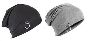 Gajraj Midnight Black & Charcoal Grey Beanie (With Ring) : Amazon.in ...