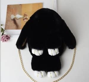 toyprofessor Black Sling Bag Kids Rabbit Fur Backpack Bunny Hare ...