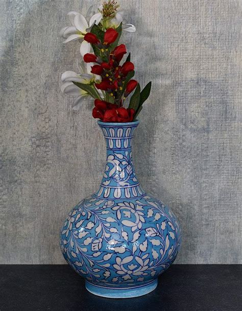 Blue Pottery Surahi Flower Vase Base Turquoise Base Floral – NEERJA ...