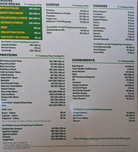 Menu at Subway fast food, Austin, W Slaughter Ln #380