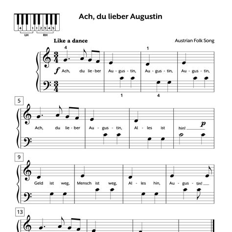 Easy Piano Sheet Music | Ach, du lieber Augustin