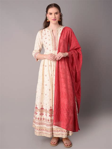 Off-White Dresses for Women Kurti with Dupatta at SHREE