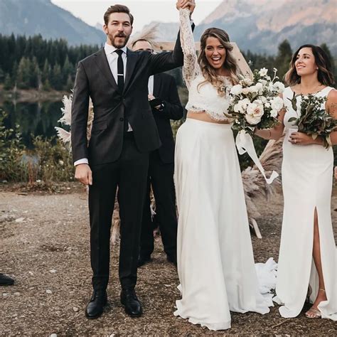 Two Piece Boho Wedding Dress: Top Lace Crop & Chiffon A Line Bridal Gown With Long Sleeves For ...