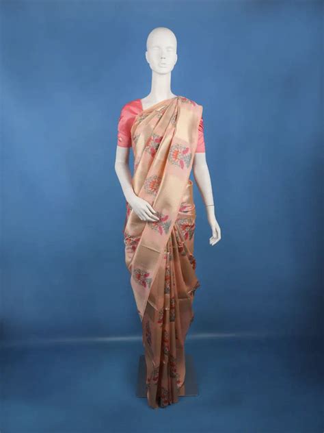 Light Pink Floral Design Semi Tussar Saree | Diadem
