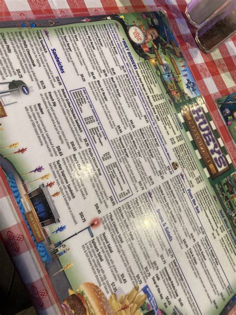 Menu at Huey's Olive Branch restaurant, Olive Branch