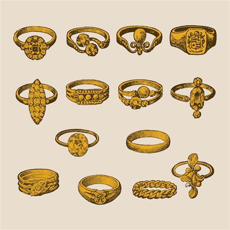 Colection of old rings retro icons set vintage illustration poster ...