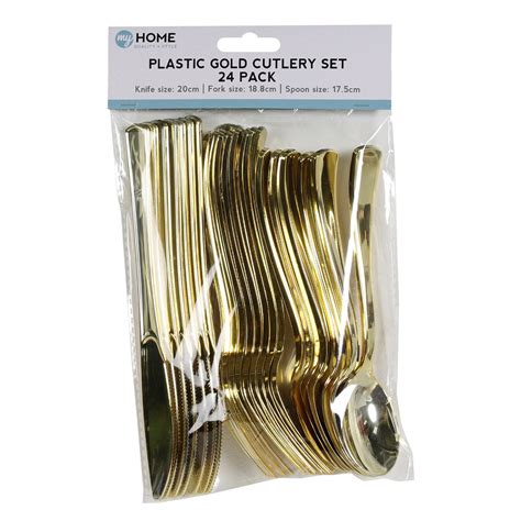 Pack of 24 Gold Plastic Cutlery Set - Gold | Wilko