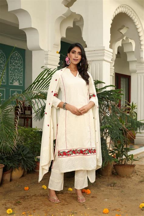 Shop Chikan Straight Suit Set with Embroidery for Women – Ombray