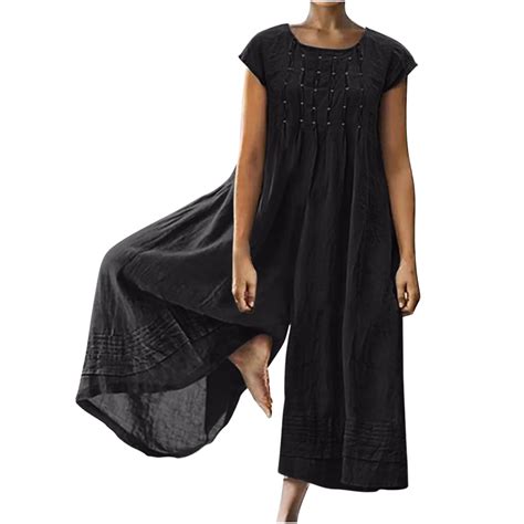 Annhoo Women's Cotton Linen Jumpsuits Summer Loose Flowy Wide Leg ...