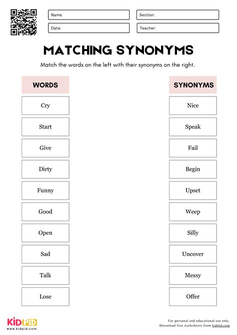 Synonyms & Antonyms Worksheets For Kindergarten To Grade 5 - Kidpid