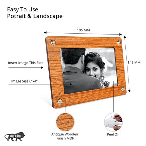 Wooden Desk Photo Frame - Set of 3 ( Black, Brown and White )