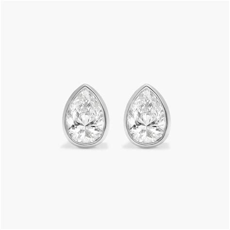 Bezel Stud Earrings With 0.5 CTW Pear Shaped Lab-Grown Diamonds in 14K ...